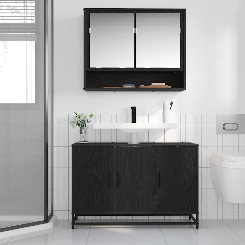 Badezimmer Waschbecken Schrank mit Regal Schwarz Eichen-Optik